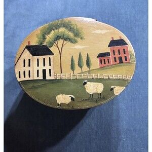 Handcrafted Bentwood Box Farm Folk Art Farm Theme Ann Ashley Signed Primitive